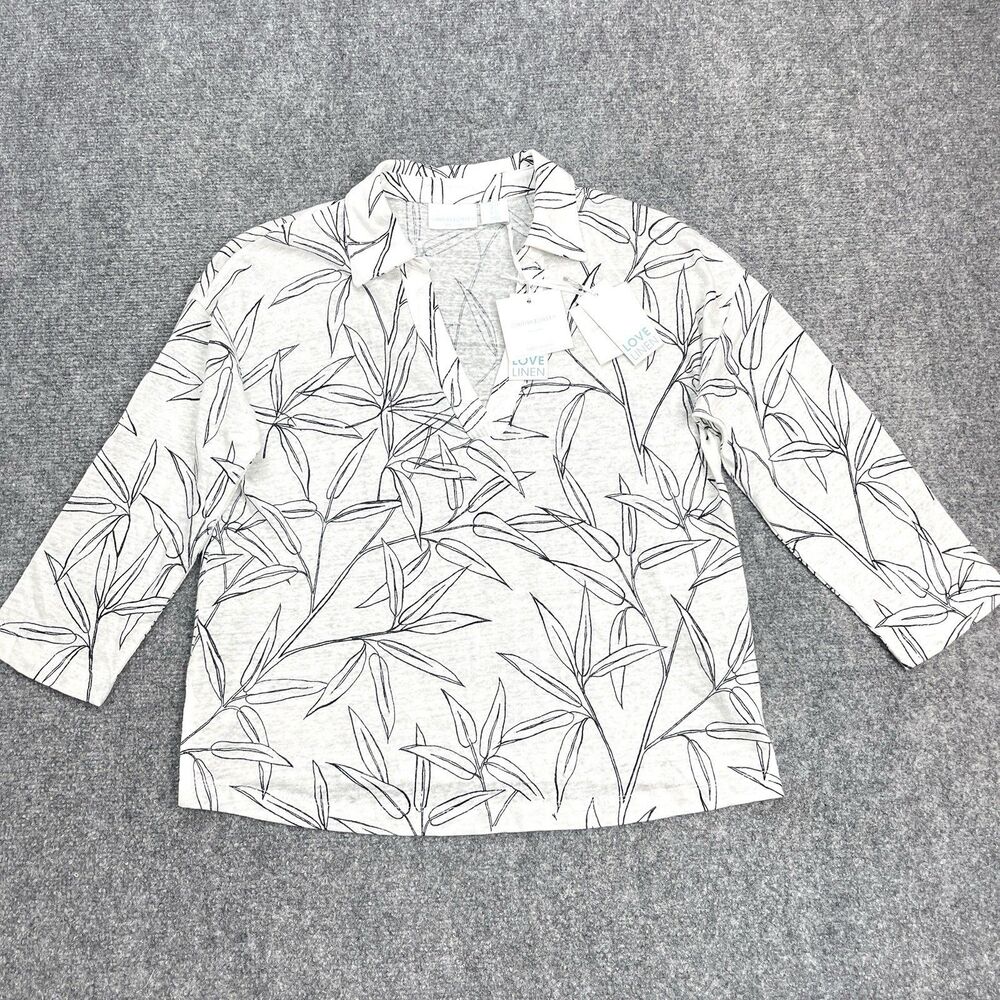 Cynthia Rowley Linen Top Womens Size Small Black White Leaf Print NEW W Tags - Picture 2 of 9